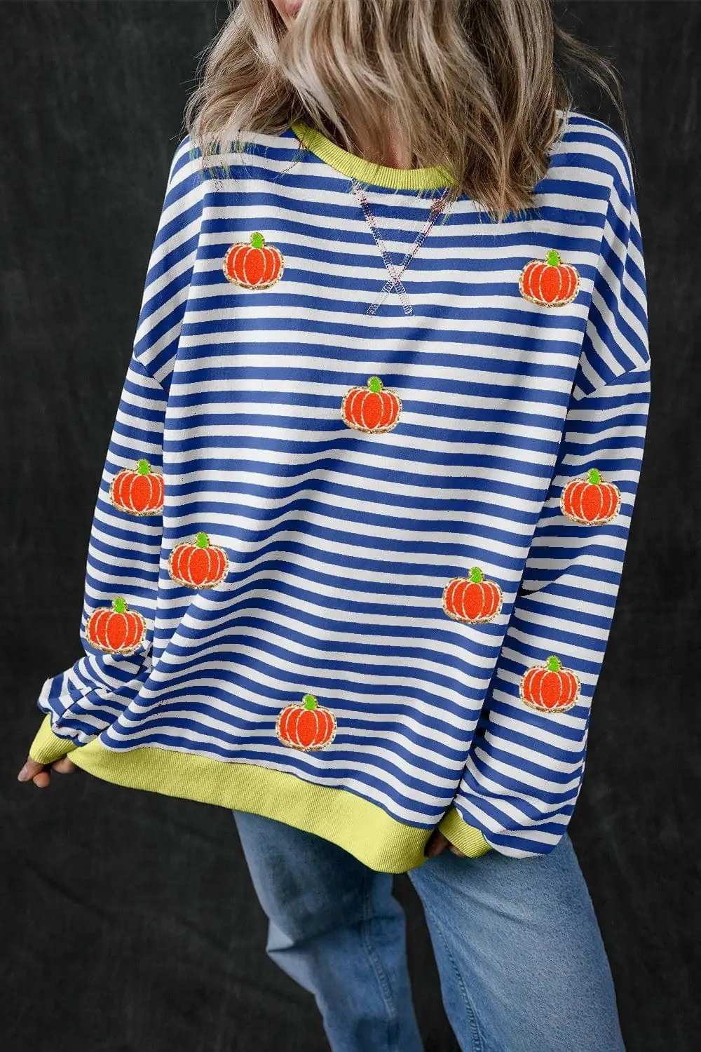Pumpkin Striped Long Sleeve Sweatshirt - Trendsi - Flyclothing LLC
