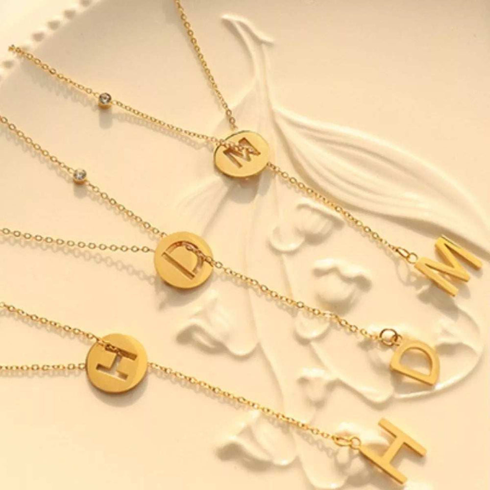 18K Gold-Plated Titanium Steel Letter Pendant Necklace - Trendsi - Flyclothing LLC