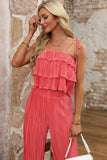 Layered Tie Shoulder Top and Wide Leg Pants Set - Trendsi