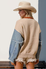 Double Take Full Size Star Pattern Raw Edge Long Sleeve Sweater - Trendsi - Flyclothing LLC