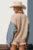 Double Take Full Size Star Pattern Raw Edge Long Sleeve Sweater - Trendsi