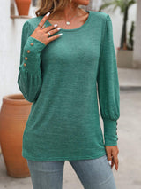 Decorative Button Round Neck Long Sleeve T-Shirt - Trendsi - Flyclothing LLC