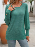 Decorative Button Round Neck Long Sleeve T-Shirt - Trendsi - Flyclothing LLC