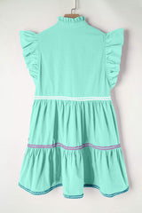 Ruffled Notched Cap Sleeve Mini Dress - Trendsi - Flyclothing LLC