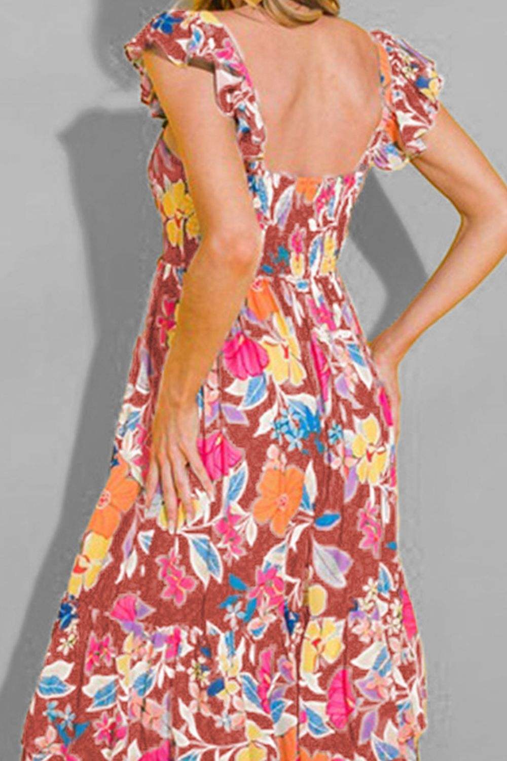 Tiered Ruffled Printed Sleeveless Dress - Trendsi - Flyclothing LLC