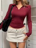 Johnny Collar Long Sleeve T-Shirt - Trendsi - Flyclothing LLC