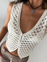 Openwork V-Neck Sweater Vest - Trendsi - Flyclothing LLC