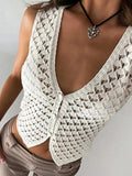 Openwork V-Neck Sweater Vest - Trendsi - Flyclothing LLC