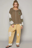 POL V-Neck Lace Balloon Sleeve Exposed Seam Top - Trendsi