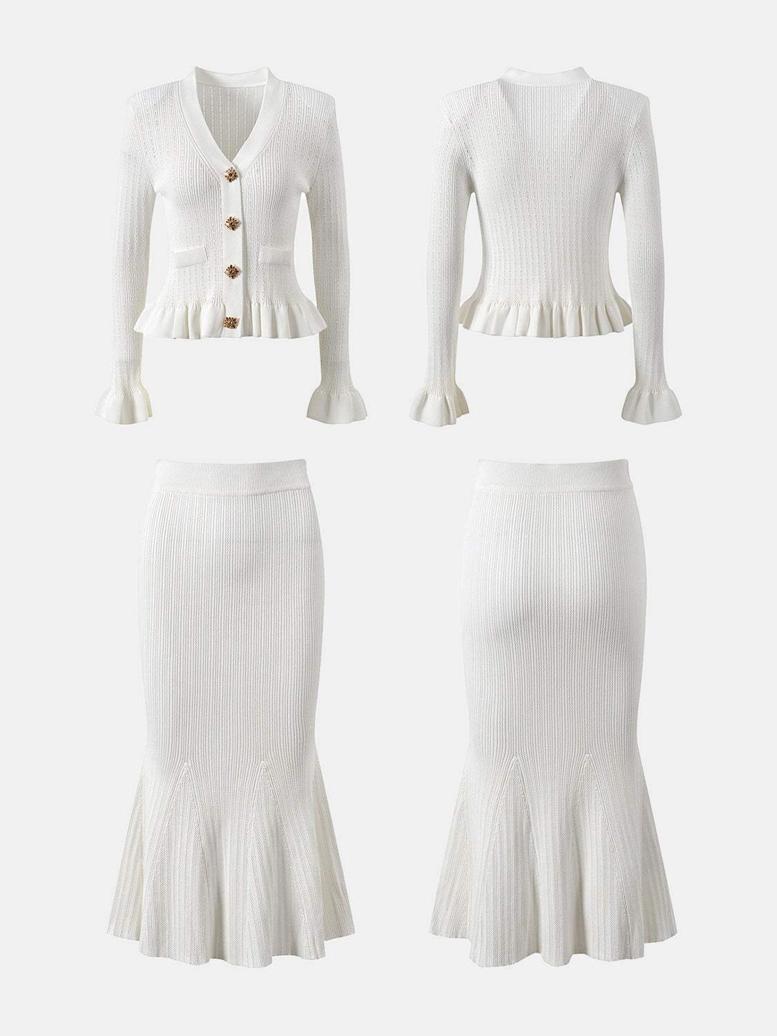 Ruffled V-Neck Top and Midi Skirt Sweater Set - Trendsi - Flyclothing LLC