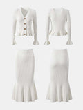 Ruffled V-Neck Top and Midi Skirt Sweater Set - Trendsi - Flyclothing LLC