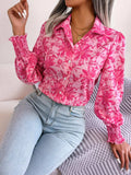 Floral Collared Neck Long Sleeve Shirt - Trendsi - Flyclothing LLC
