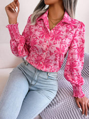 Floral Collared Neck Long Sleeve Shirt - Trendsi