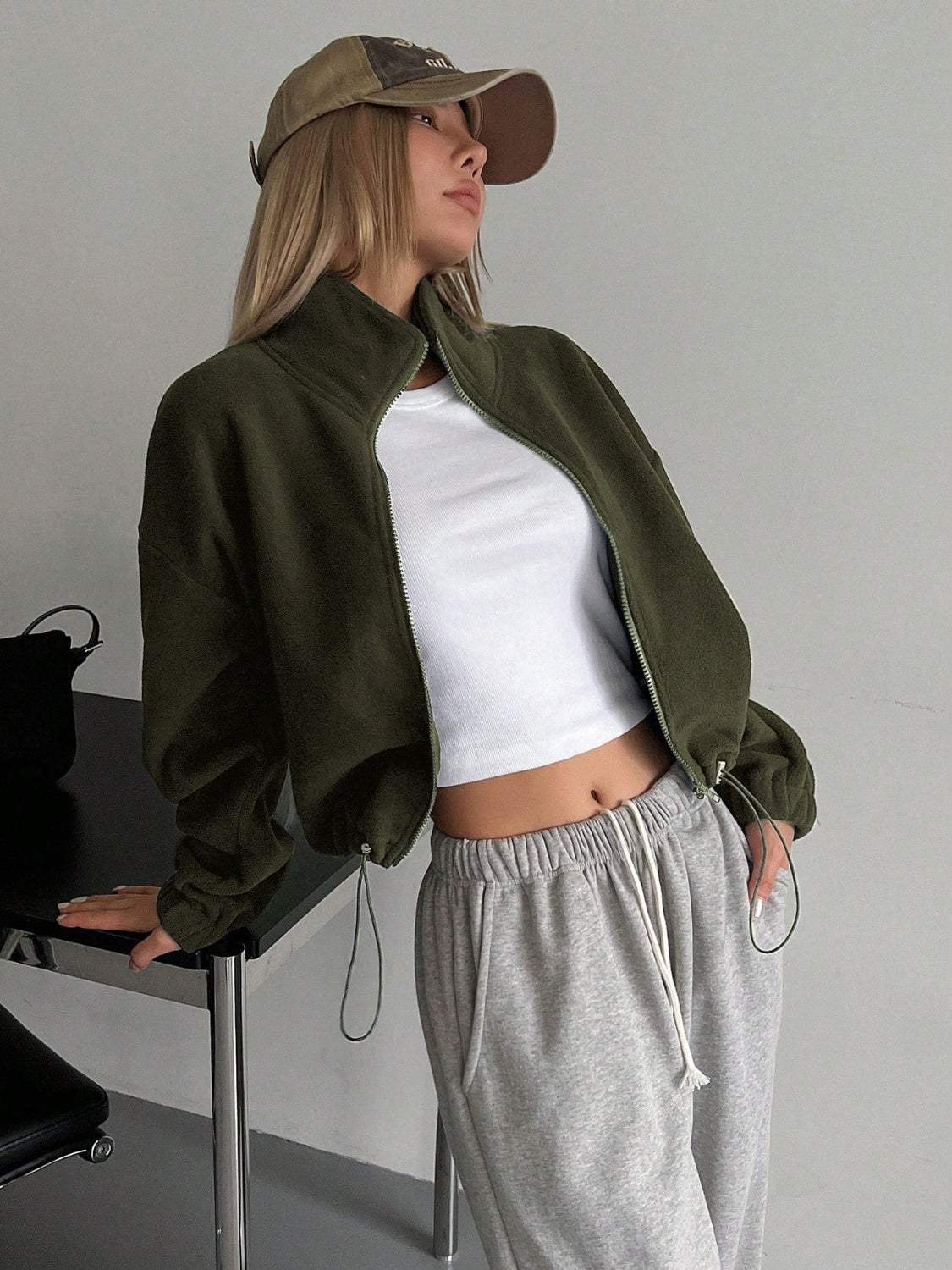 Honey Zip Up Long Sleeve Cropped Jacket - Trendsi - Flyclothing LLC