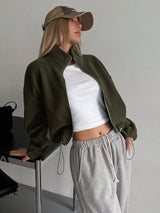 Honey Zip Up Long Sleeve Cropped Jacket - Trendsi - Flyclothing LLC