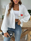 Heart Button Down V-Neck Long Sleeve Cardigan - Trendsi - Flyclothing LLC