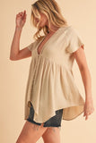 Aemi + Co Tuck Detail V-Neck Short Sleeve Blouse - Trendsi