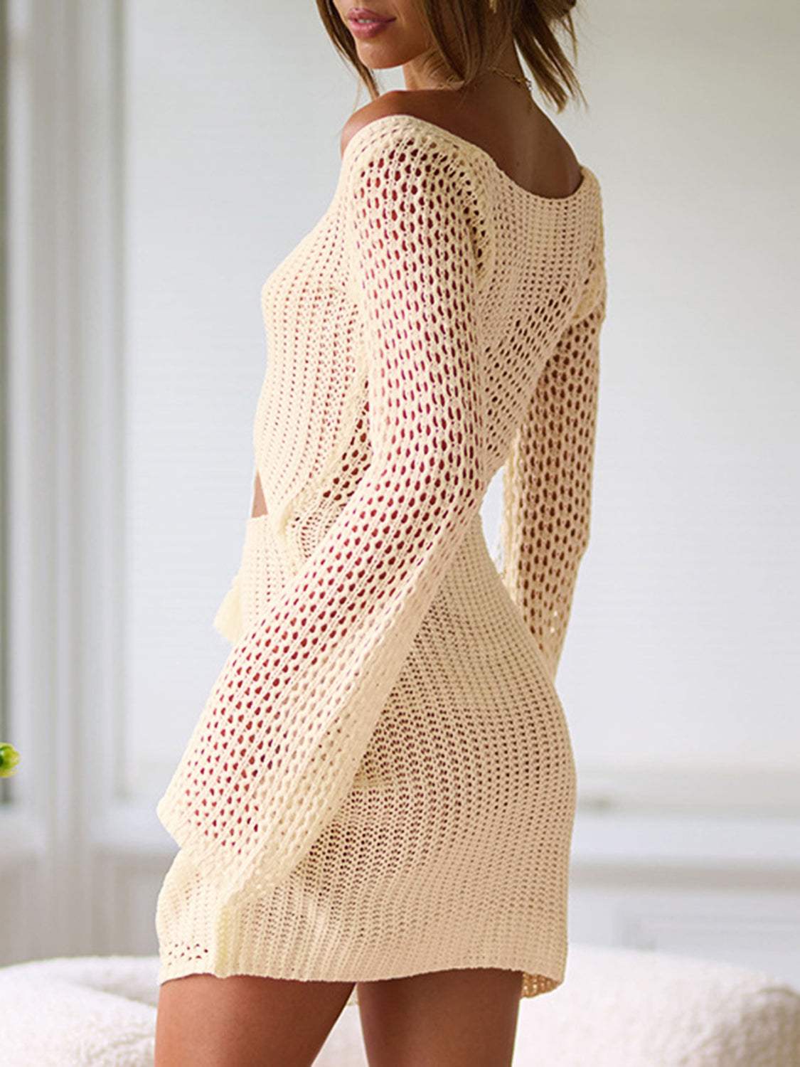 Cutout Lace-Up Long Sleeve Cover Up - Trendsi - Flyclothing LLC