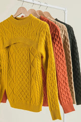 BiBi Cable-Knit Sweater with Cut Out Chest Detail - Trendsi - Flyclothing LLC