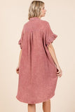 Mittoshop Mineral Wash Cotton Gauze Mini Shirt Dress - Trendsi