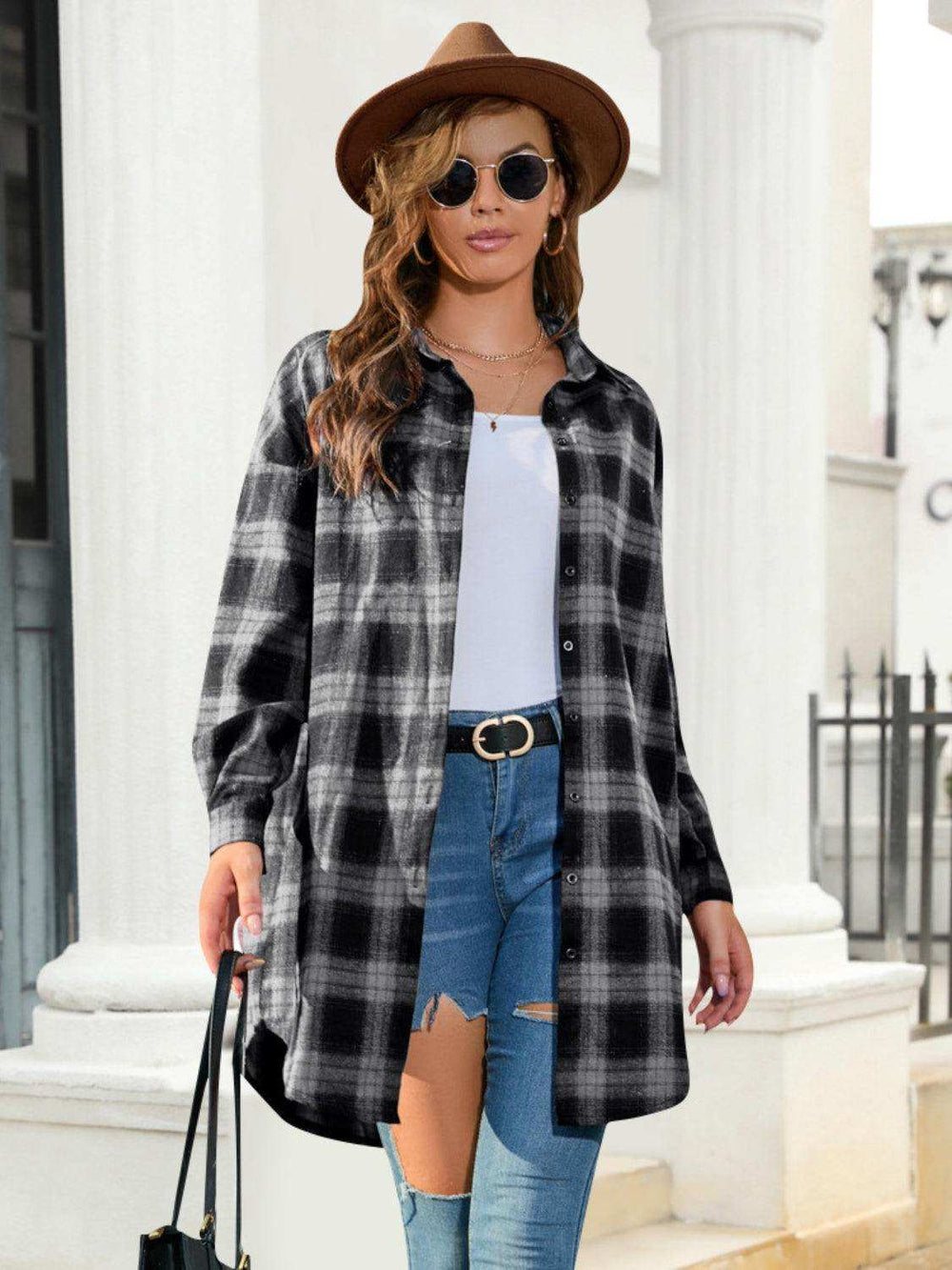 Plaid Button Up Dropped Shoulder Shirt - Trendsi - Flyclothing LLC