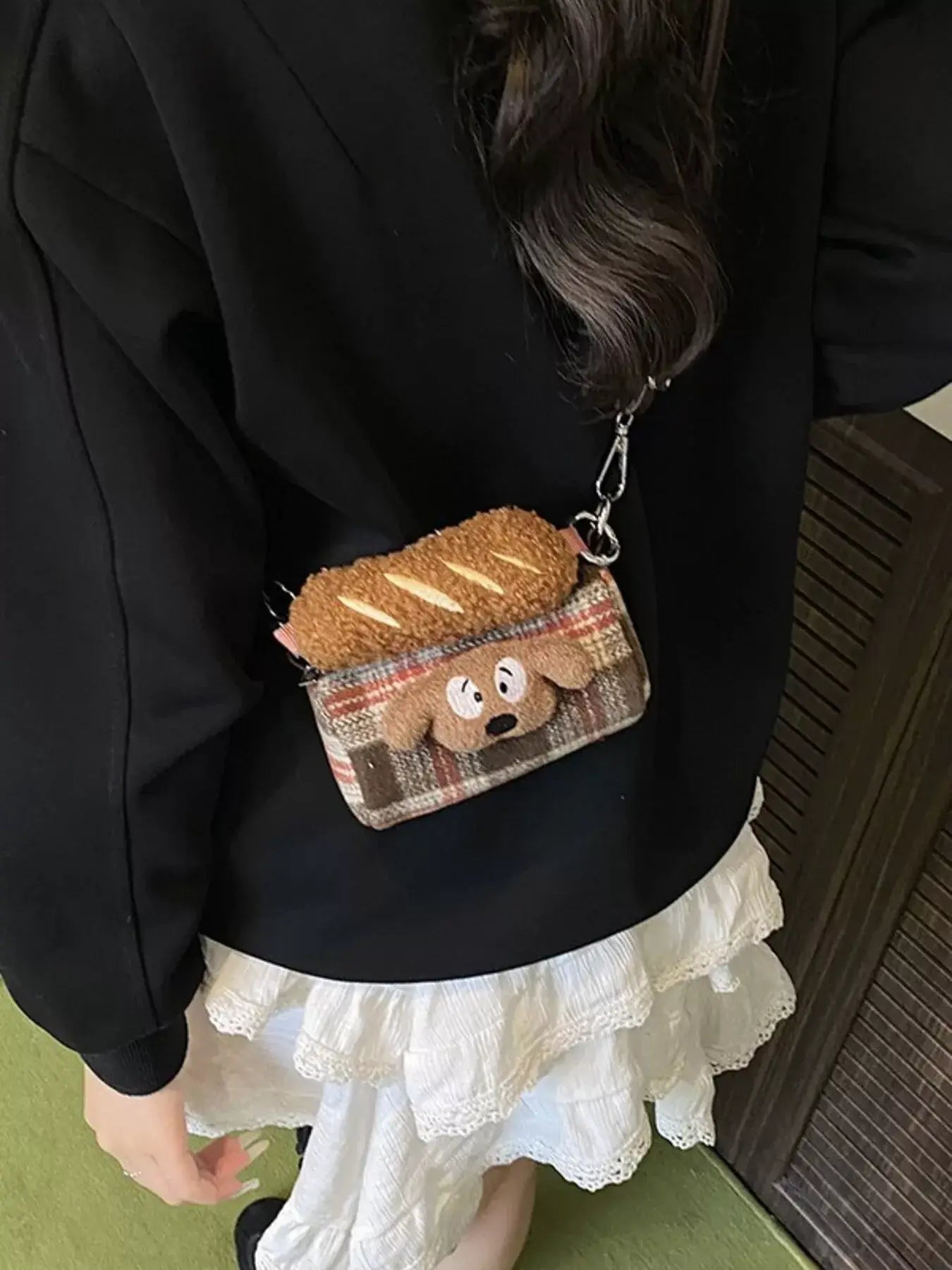 Plaid Pattern Plush Trim Crossbody Bag - Trendsi - Flyclothing LLC