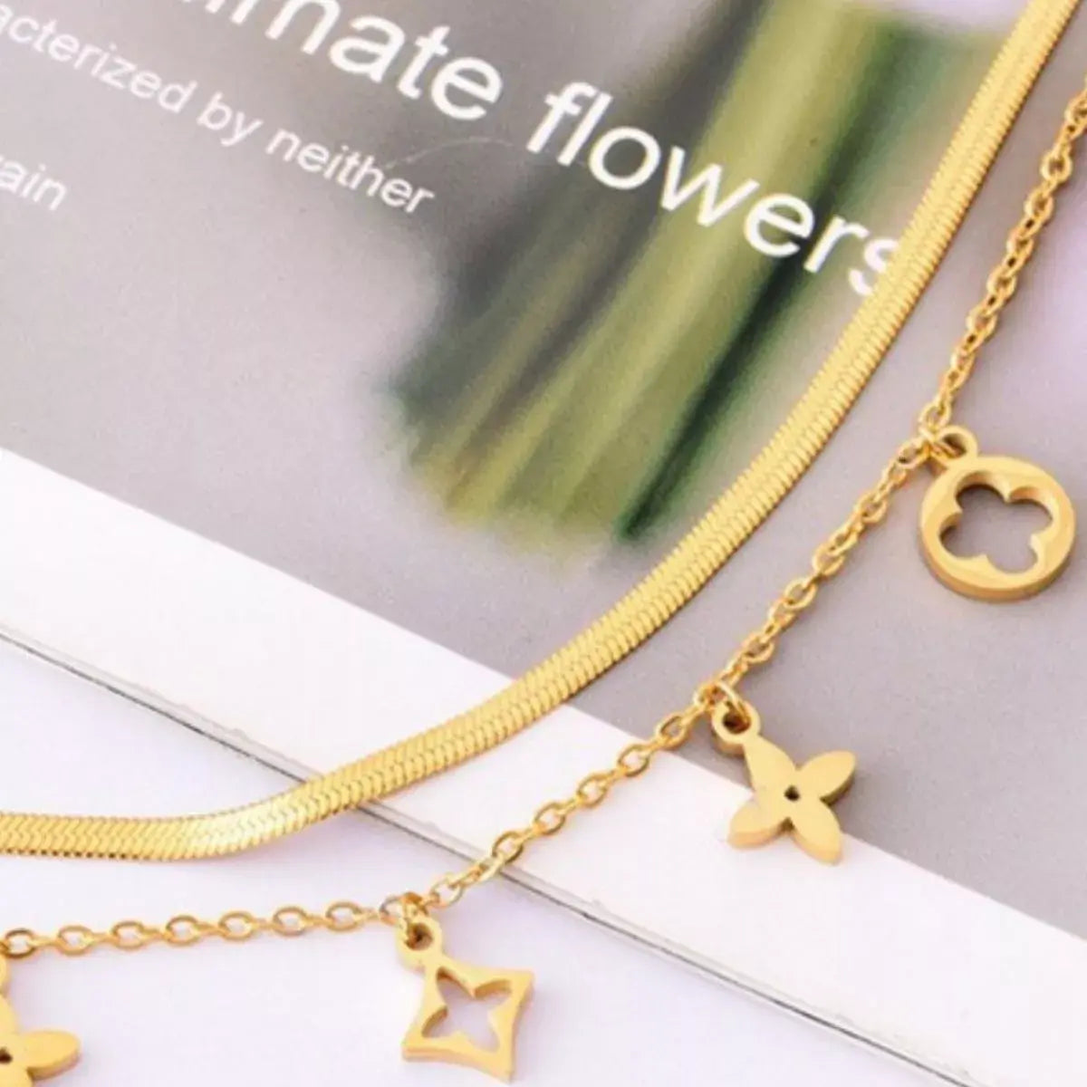 18K Gold-Plated Double Layered Charm Necklace - Trendsi - Flyclothing LLC