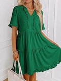 Tiered Notched Short Sleeve Mini Dress - Trendsi