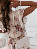 Floral Surplice Ruffled Cap Sleeve Dress - Trendsi