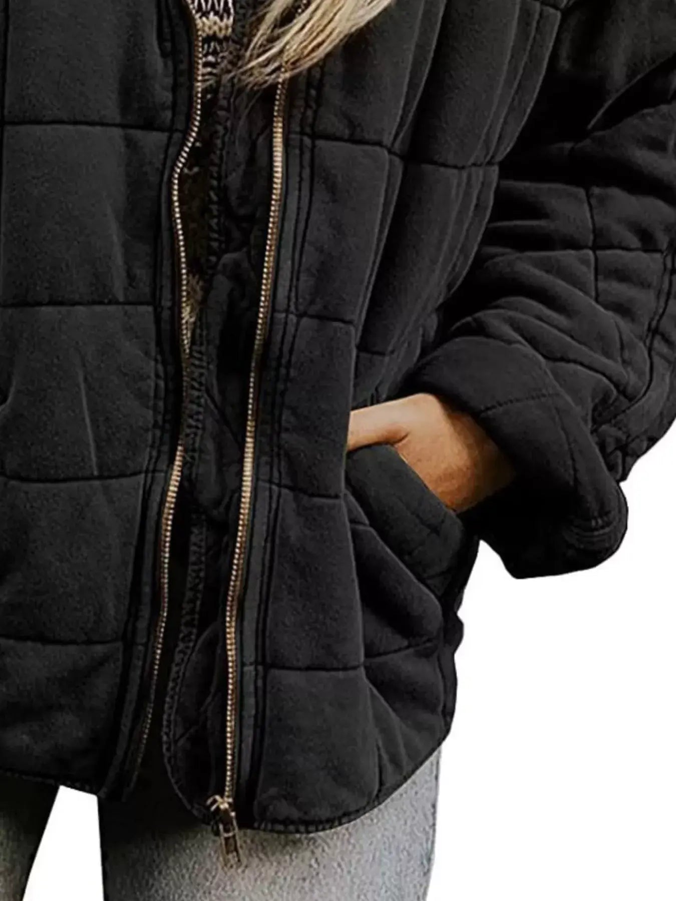 Full Size Zip Up Quilted Bomber Jacket Plus Size - Trendsi - Flyclothing LLC