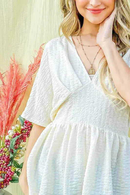 And The Why Textured and Soft V Neck Casual Top - Trendsi - Flyclothing LLC
