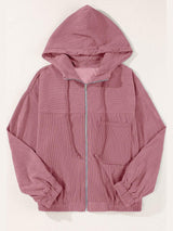 Drawstring Zip Up Long Sleeve Hooded Jacket - Trendsi - Flyclothing LLC
