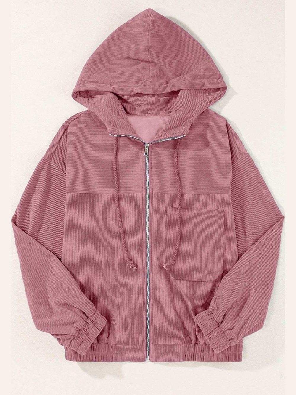 Drawstring Zip Up Long Sleeve Hooded Jacket - Trendsi - Flyclothing LLC