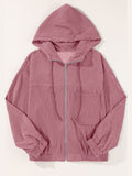 Drawstring Zip Up Long Sleeve Hooded Jacket - Trendsi