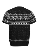 Men's Short-Sleeve Knit Top with Fair Isle and Heart Pattern - Trendsi - Flyclothing LLC