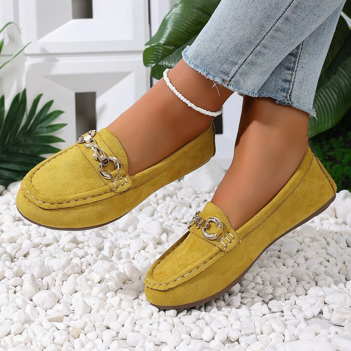 Comfortable Flat Loafers with Decorative Buckle - Trendsi - Flyclothing LLC