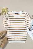 Striped Round Neck Puff Sleeve Knit Top - Trendsi - Flyclothing LLC