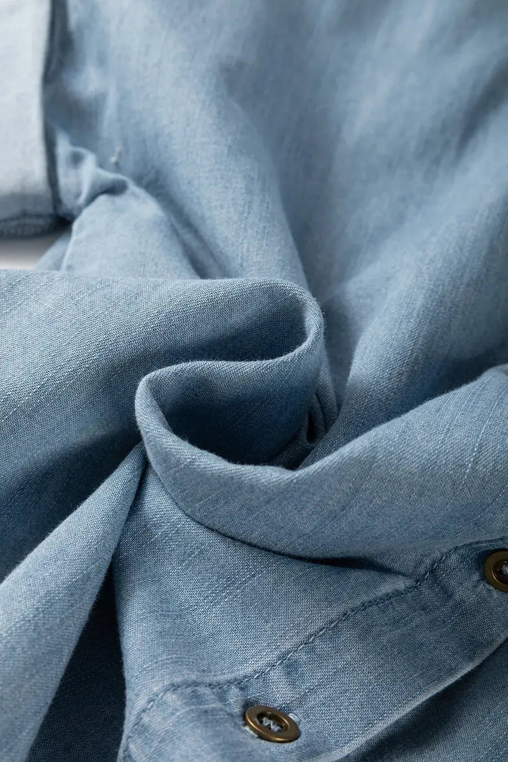 Folded Short Sleeve Patched Pocket Denim Shirt - Trendsi - Flyclothing LLC