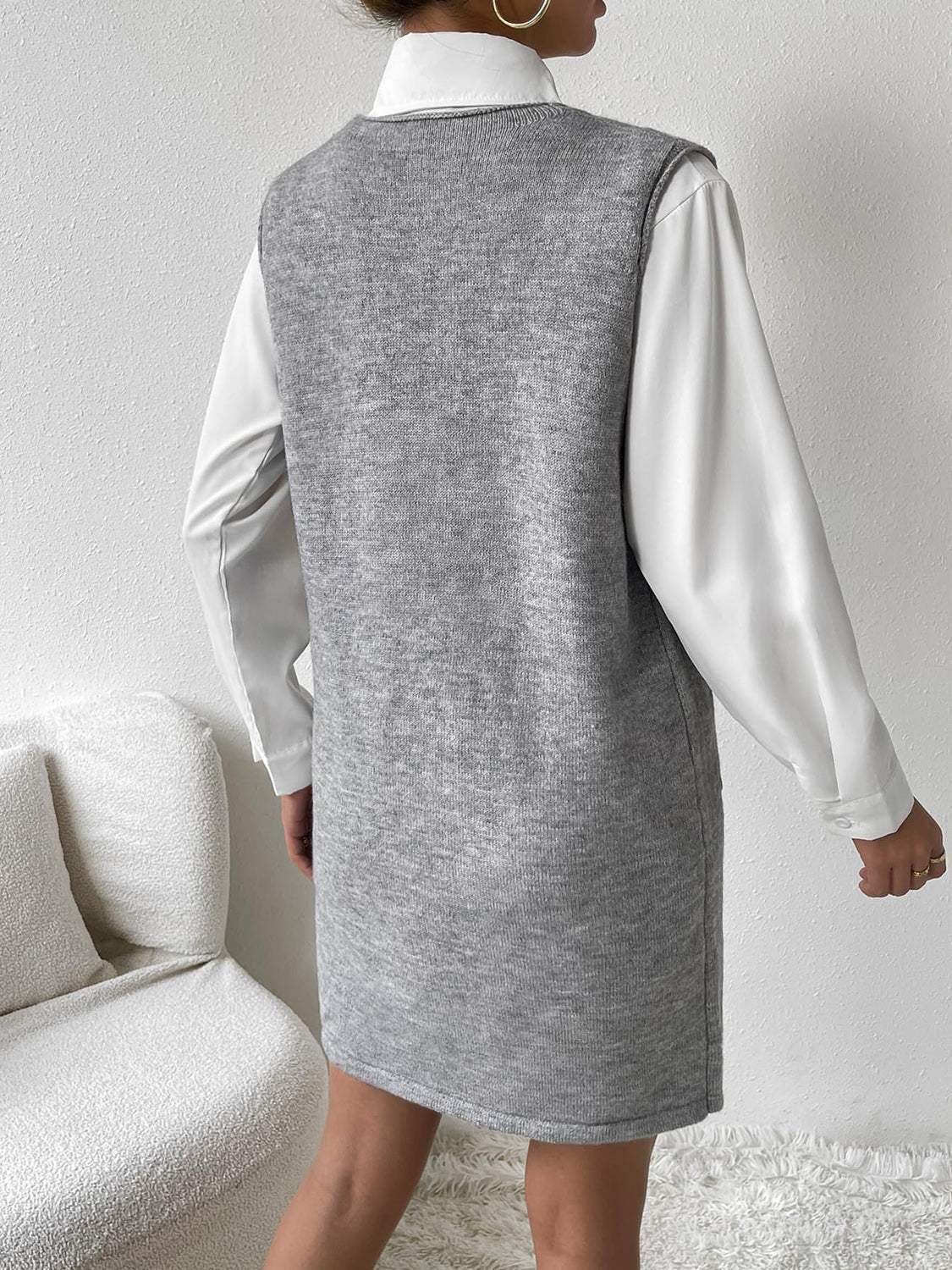 V-Neck Sleeveless Sweater Dress with Pockets - Trendsi - Flyclothing LLC