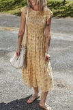 Floral Print Ruffle Cap Sleeve Smocked Flowy Dress - Trendsi