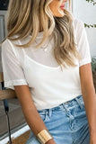 V-Neck Cami and Round Neck Short Sleeve Cover Up Set - Trendsi
