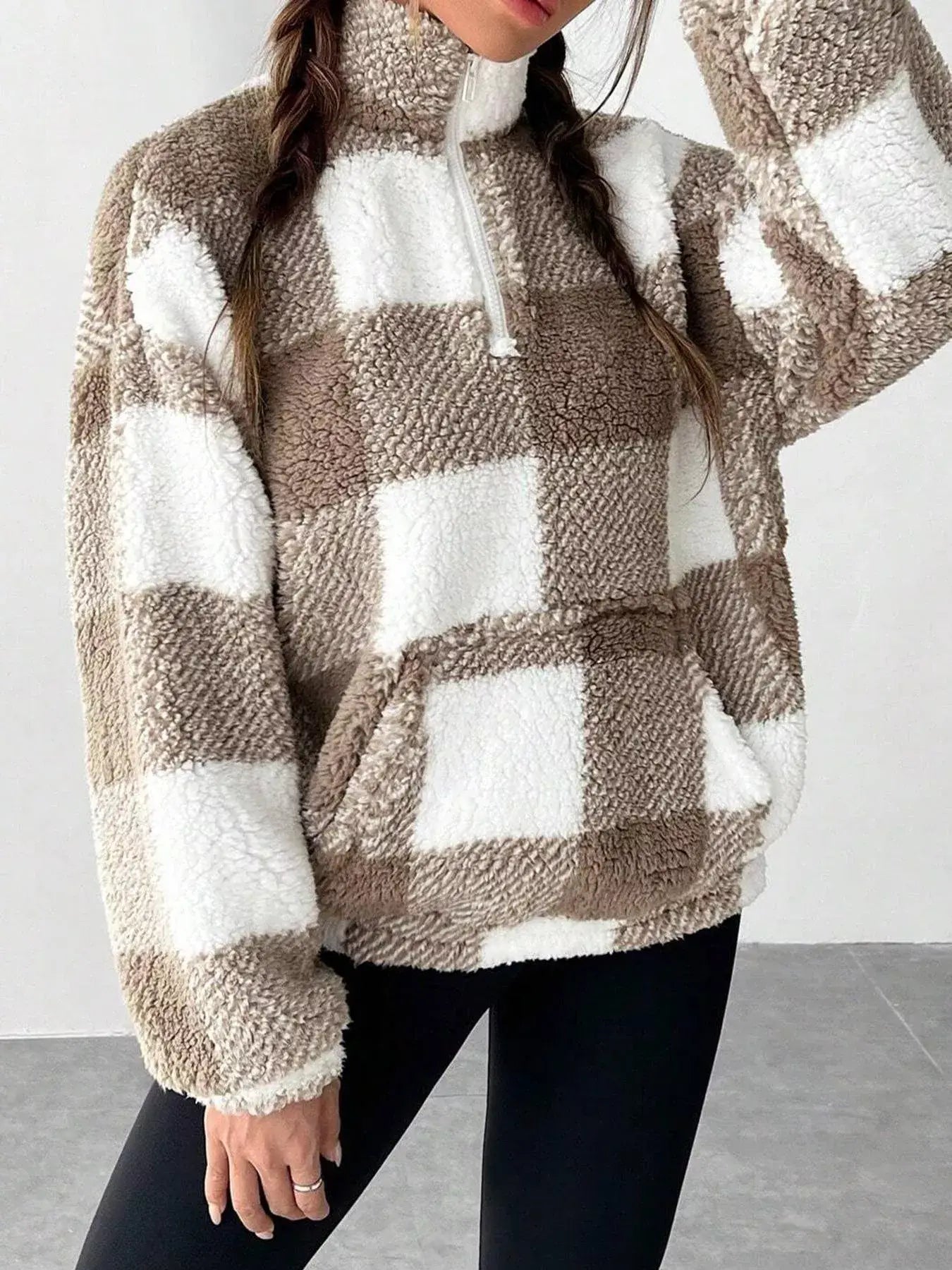 Full Size Plaid Sherpa Long Sleeve Sweatshirt Plus Size - Trendsi - Flyclothing LLC