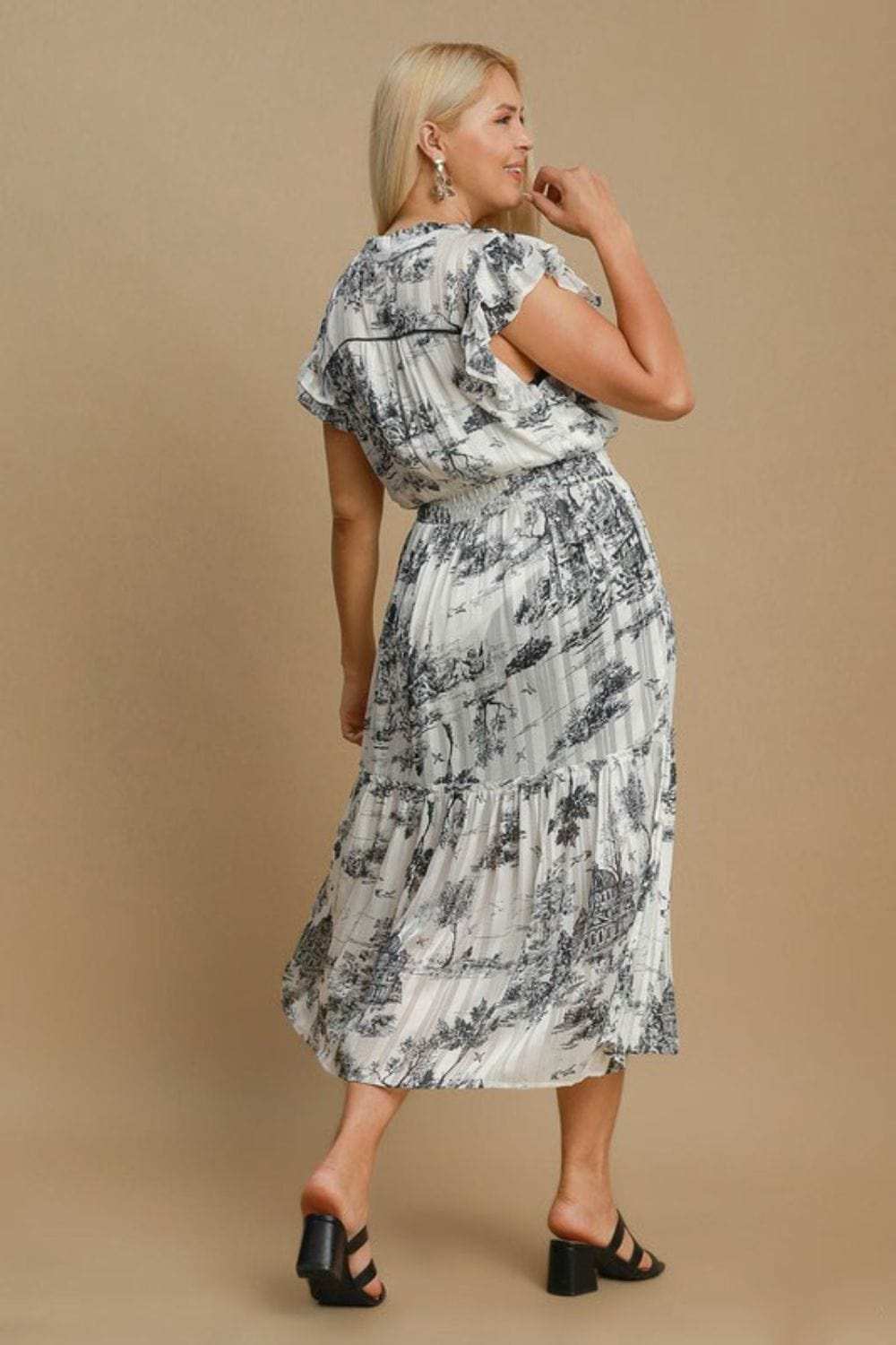 Umgee Full Size Two Tone Landscape Print Midi Dress Plus Size - Trendsi - Flyclothing LLC