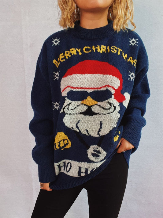 Santa Round Neck Long Sleeve Sweater - Trendsi