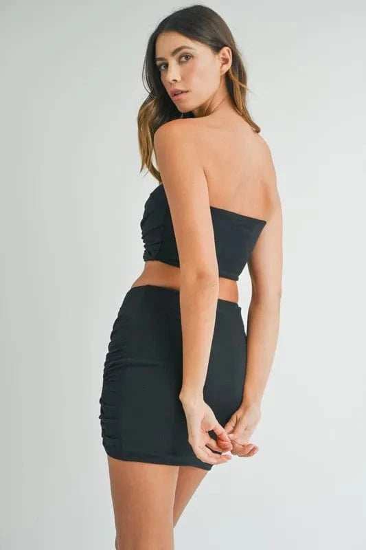 MABLE Ruched Tube Crop Top and Skirt Set - Trendsi - Flyclothing LLC