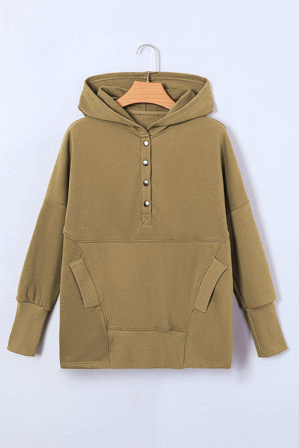 Quarter-Snap Dropped Shoulder Hoodie - Trendsi - Flyclothing LLC