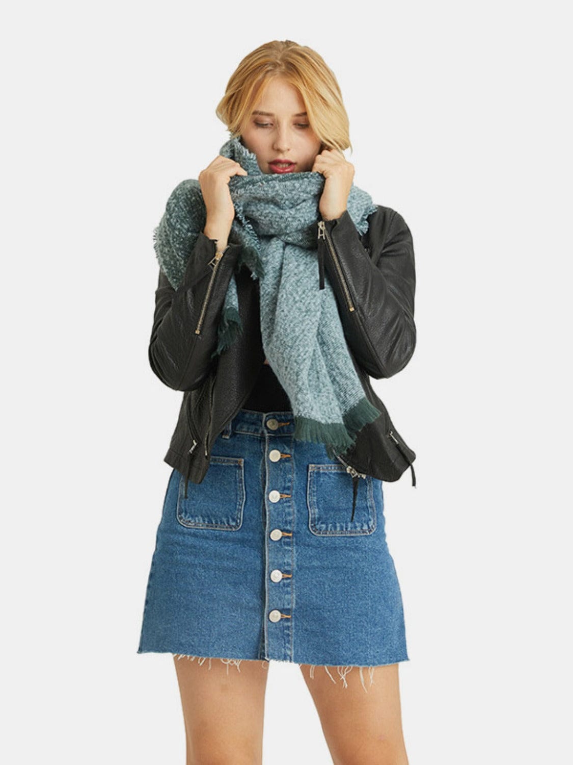 Raw Hem Heathered Polyester Scarf - Trendsi