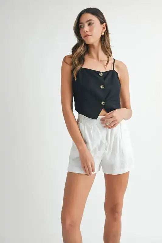 MABLE Linen Mix Button Down Tank Top - Trendsi - Flyclothing LLC