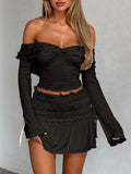 Devine Twisted Ruffled Off-Shoulder Long Sleeve T-Shirt - Trendsi - Flyclothing LLC