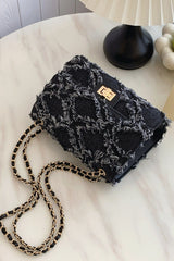 Raw Hem Denim Crossbody Bag - Trendsi